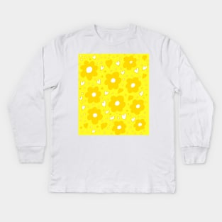 Daisies and Hearts Yellow Kids Long Sleeve T-Shirt